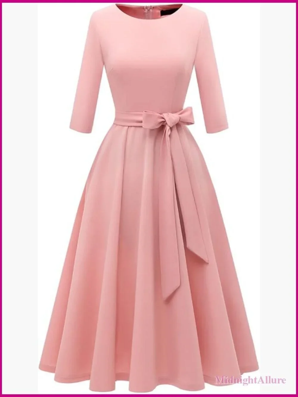 Vintage Wedding Guest 3/4 Sleeves Formal Church Tea Dress